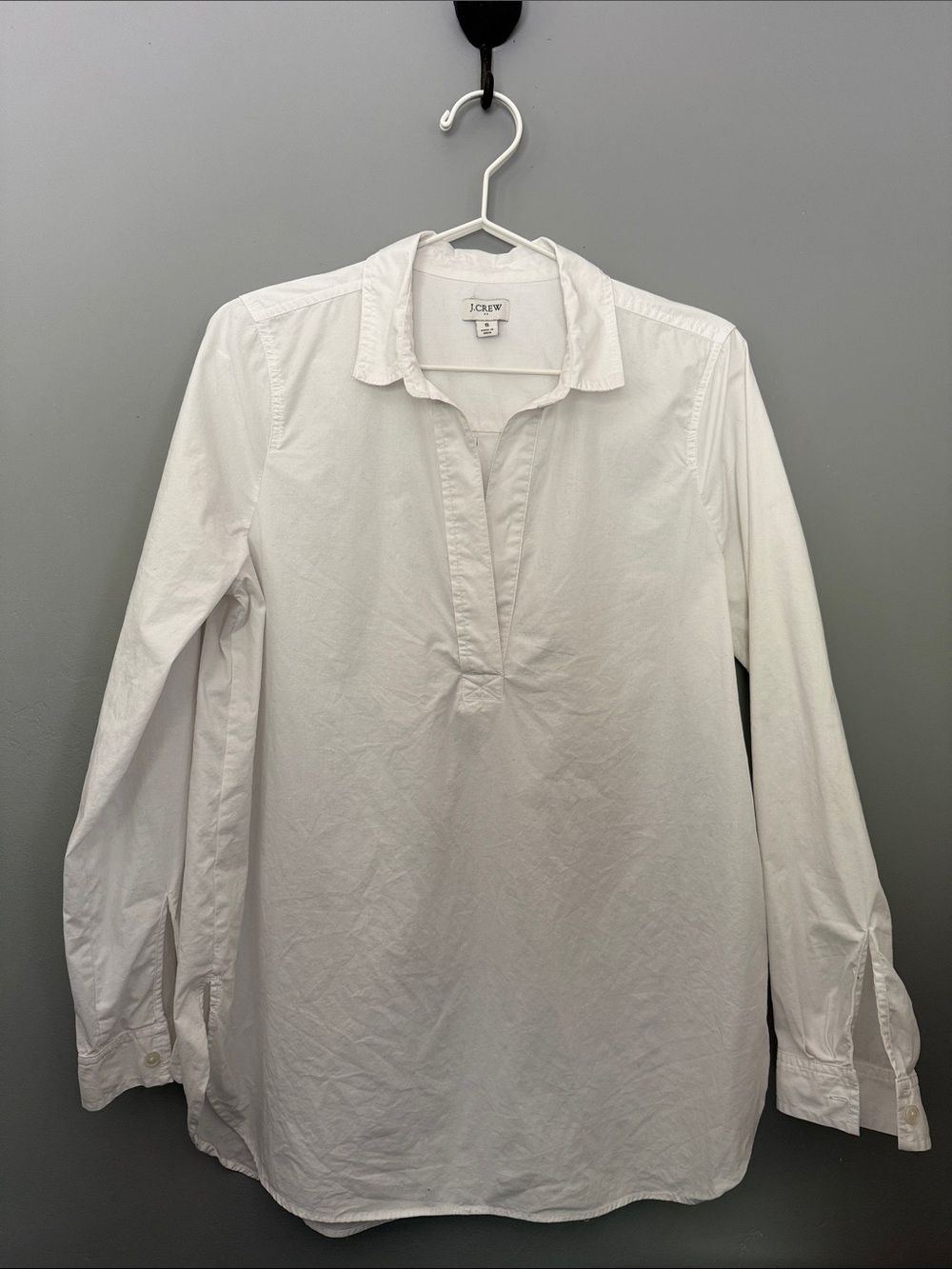 J. Crew White Long-Sleeve Popover Shirt with Collar
